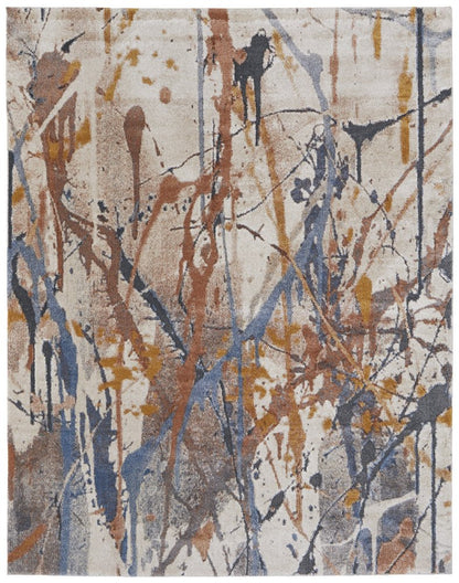 8' X 10' Ivory Blue and Brown Abstract Power Loom Area Rug