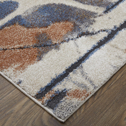 8' X 10' Ivory Blue and Brown Abstract Power Loom Area Rug