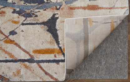 8' X 10' Ivory Blue and Brown Abstract Power Loom Area Rug