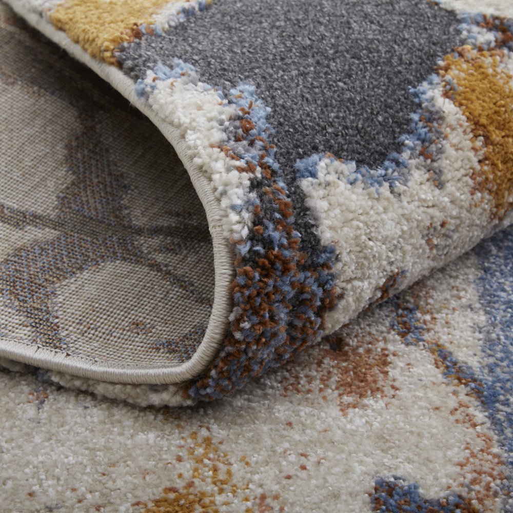 8' X 10' Ivory Blue and Brown Abstract Power Loom Area Rug
