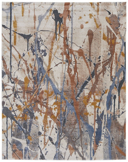 8' X 10' Ivory Blue and Brown Abstract Power Loom Area Rug