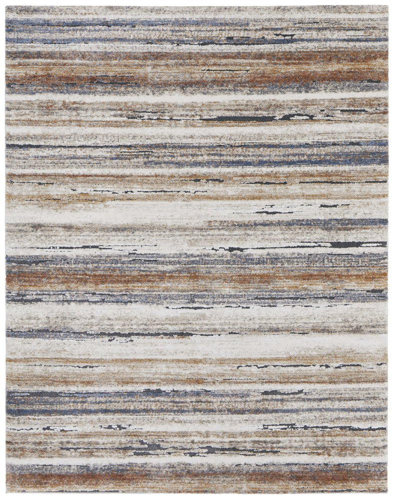 8' X 10' Ivory Blue and Brown Striped Power Loom Area Rug