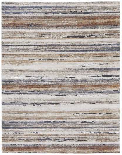8' X 10' Ivory Blue and Brown Striped Power Loom Area Rug