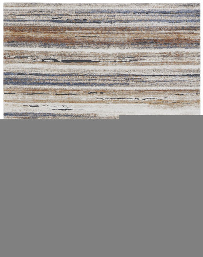 8' X 10' Ivory Blue and Brown Striped Power Loom Area Rug
