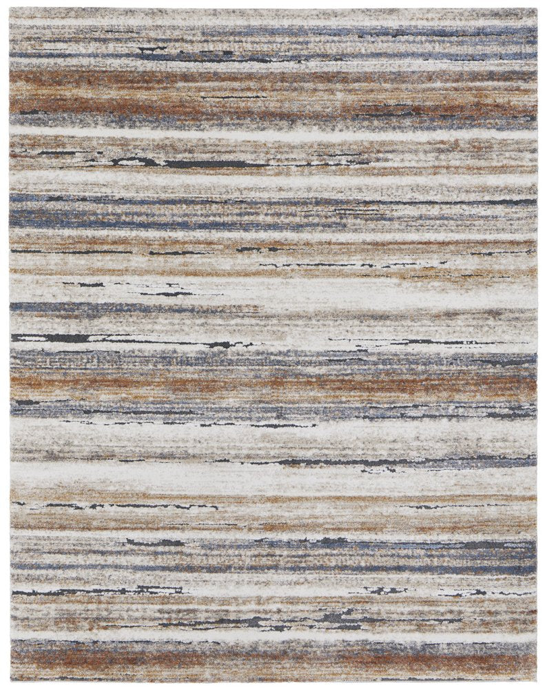 8' X 10' Ivory Blue and Brown Striped Power Loom Area Rug