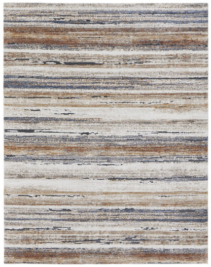 8' X 10' Ivory Blue and Brown Striped Power Loom Area Rug