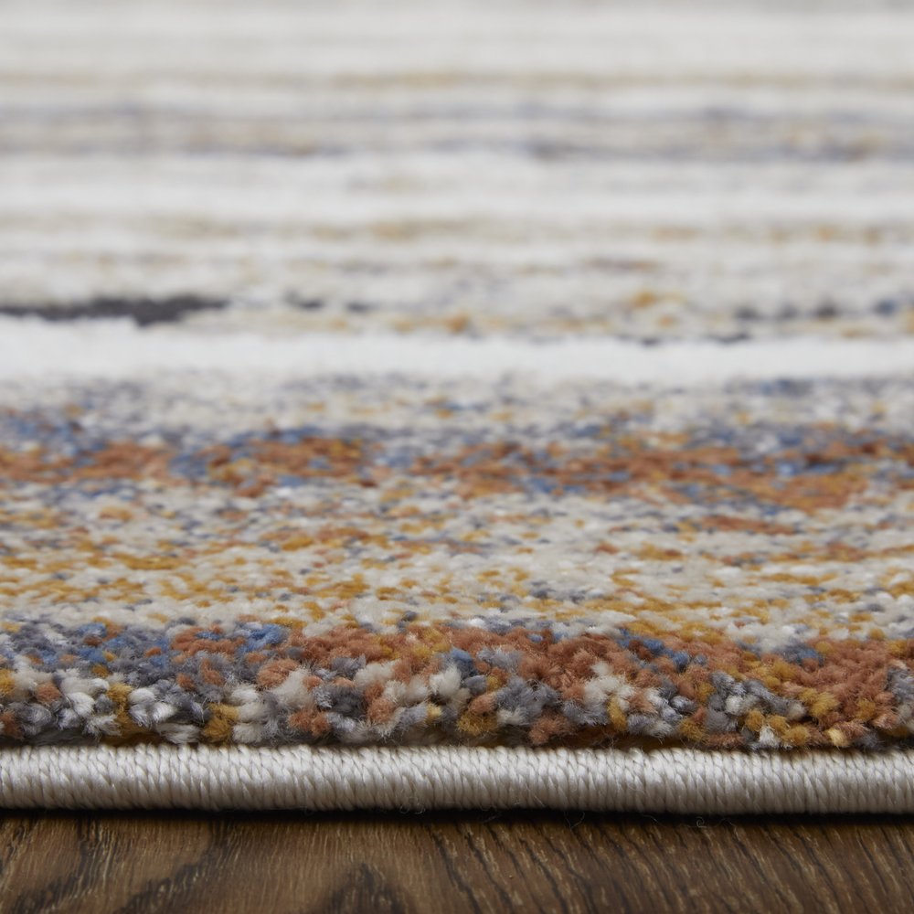 8' X 10' Ivory Blue and Brown Striped Power Loom Area Rug