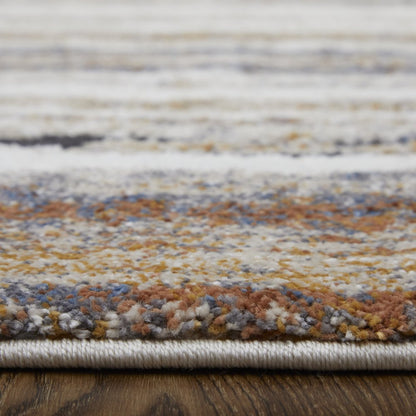 8' X 10' Ivory Blue and Brown Striped Power Loom Area Rug