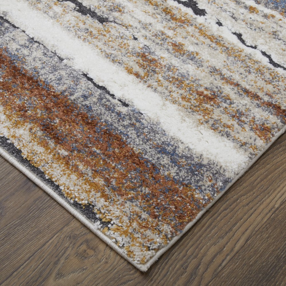 8' X 10' Ivory Blue and Brown Striped Power Loom Area Rug