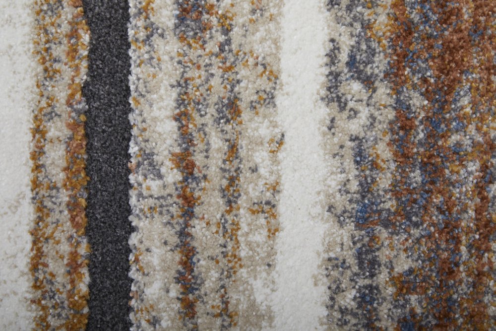 8' X 10' Ivory Blue and Brown Striped Power Loom Area Rug
