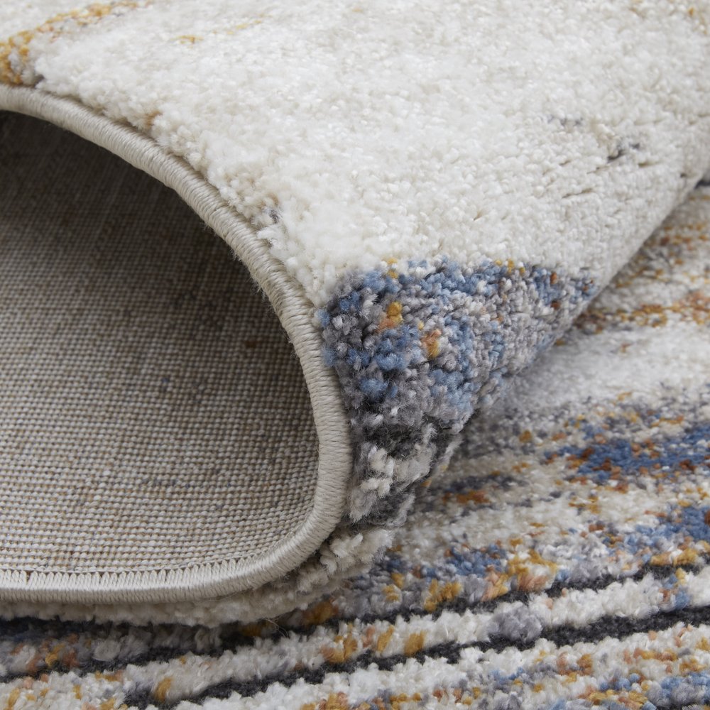8' X 10' Ivory Blue and Brown Striped Power Loom Area Rug