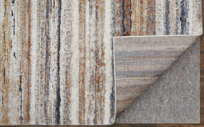 8' X 10' Ivory Blue and Brown Striped Power Loom Area Rug