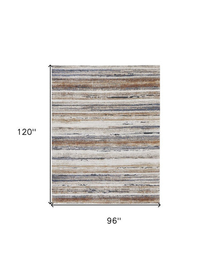8' X 10' Ivory Blue and Brown Striped Power Loom Area Rug