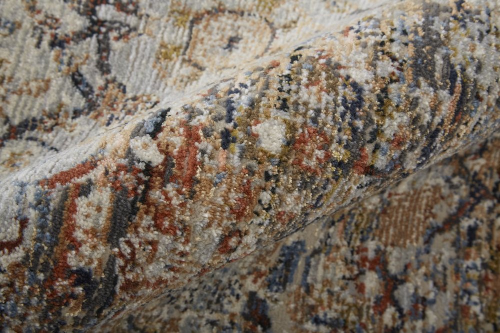 3' X 5' Tan Blue And Burnt Orange Oriental Area Rug With Fringe