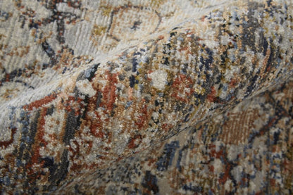3' X 5' Tan Blue And Burnt Orange Oriental Area Rug With Fringe