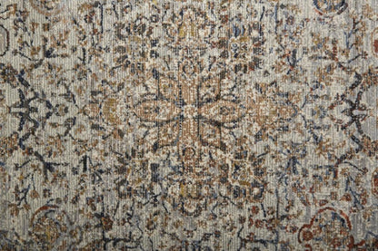 3' X 5' Tan Blue And Burnt Orange Oriental Area Rug With Fringe