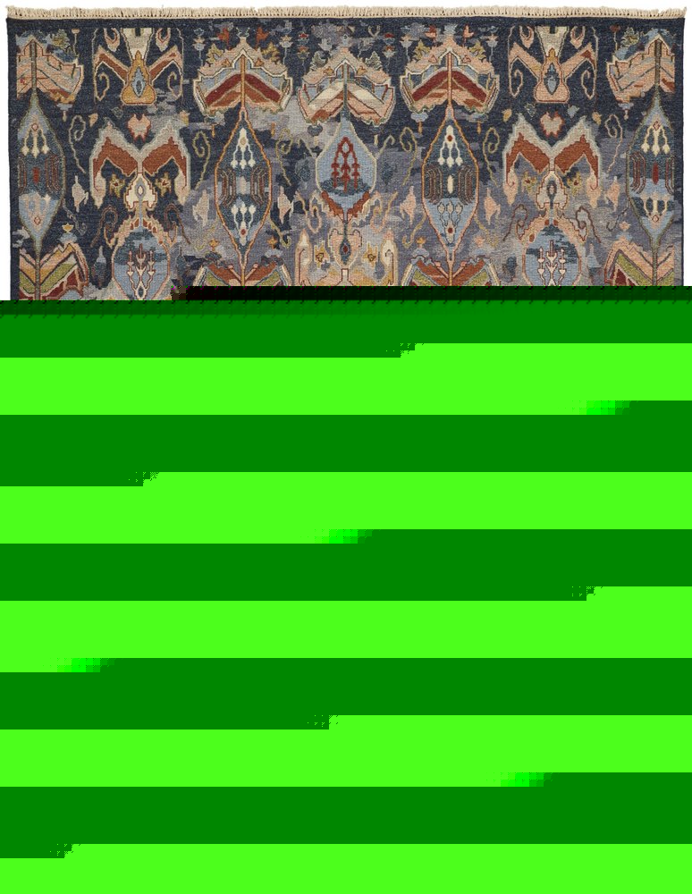 8' X 10' Ivory Blue and Brown Wool Ikat Hand Knotted Area Rug With Fringe