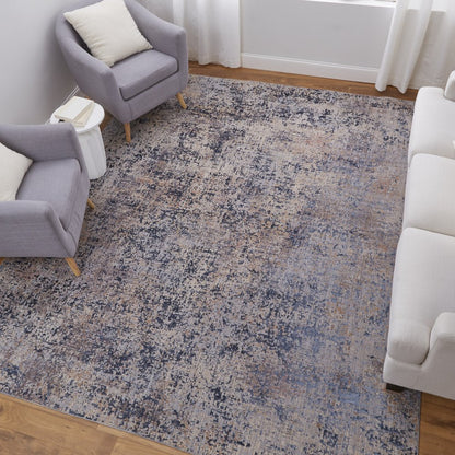 8' X 10' Blue Brown and Tan Abstract Power Loom Area Rug