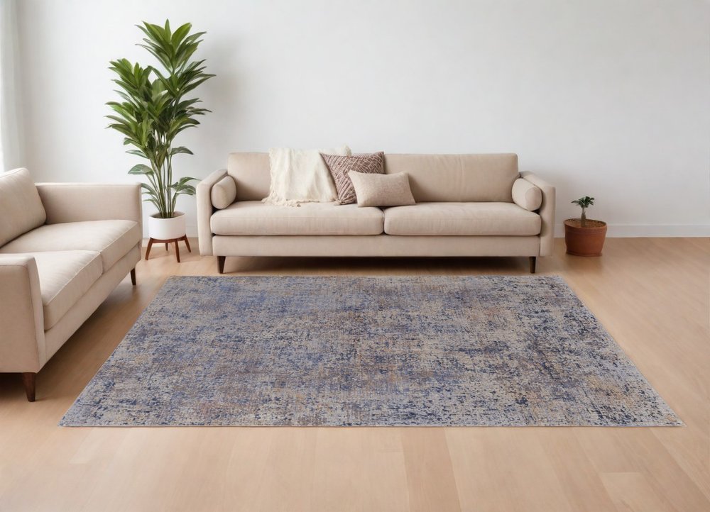8' X 10' Blue Brown and Tan Abstract Power Loom Area Rug