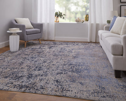 5' X 8' Blue Brown and Tan Abstract Power Loom Area Rug
