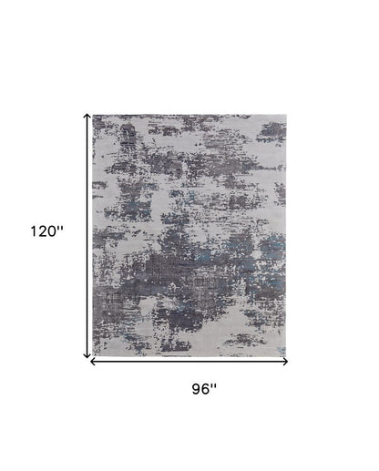 8' X 10' Ivory Brown and Blue Abstract Hand Tufted Area Rug