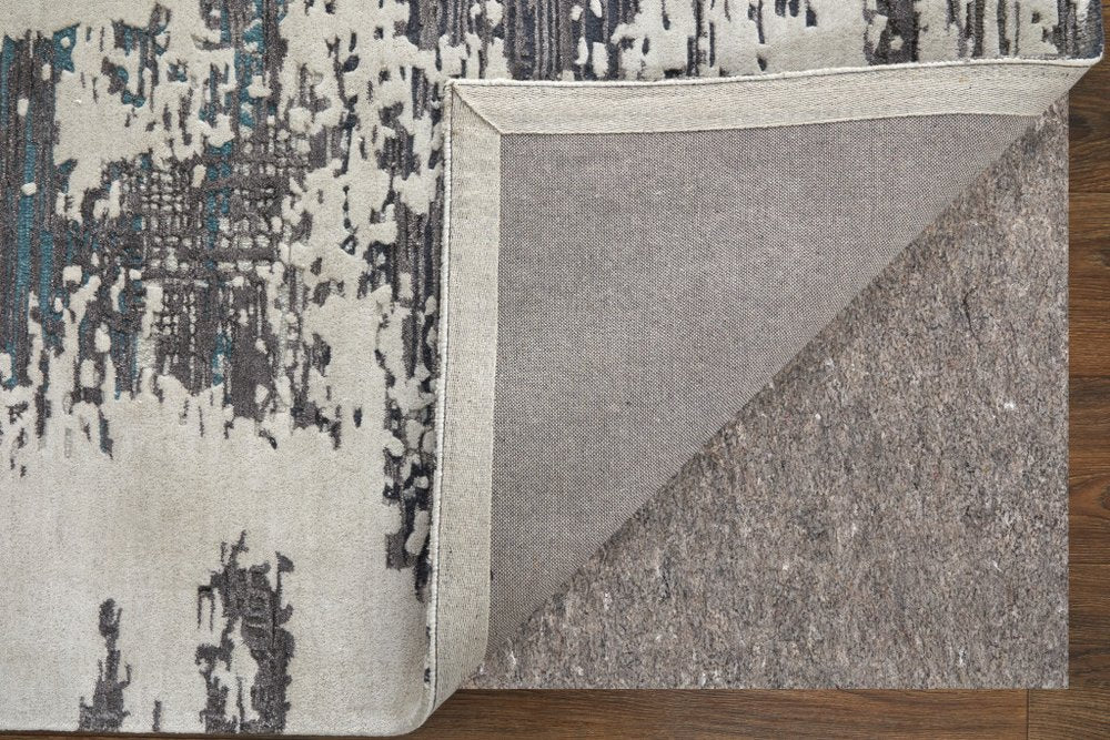 8' X 10' Ivory Brown and Blue Abstract Hand Tufted Area Rug