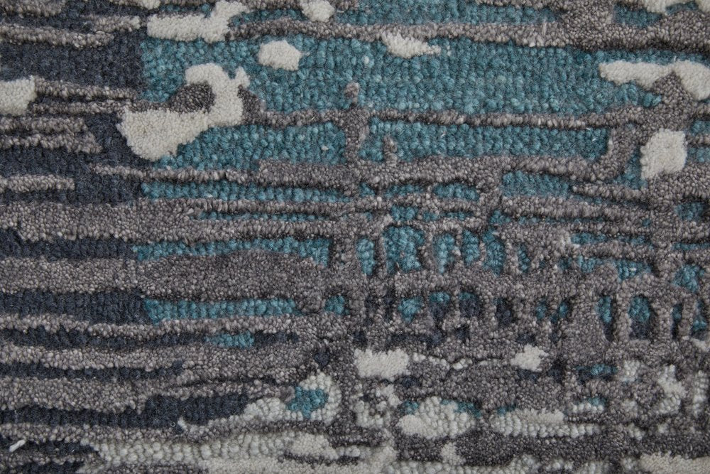 8' X 10' Ivory Brown and Blue Abstract Hand Tufted Area Rug