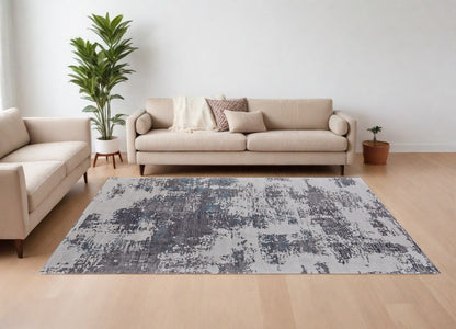 8' X 10' Ivory Brown and Blue Abstract Hand Tufted Area Rug