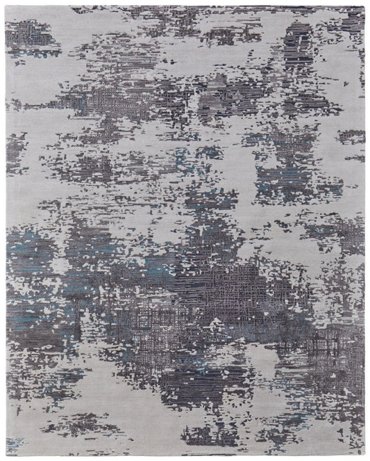 8' X 10' Ivory Brown and Blue Abstract Hand Tufted Area Rug