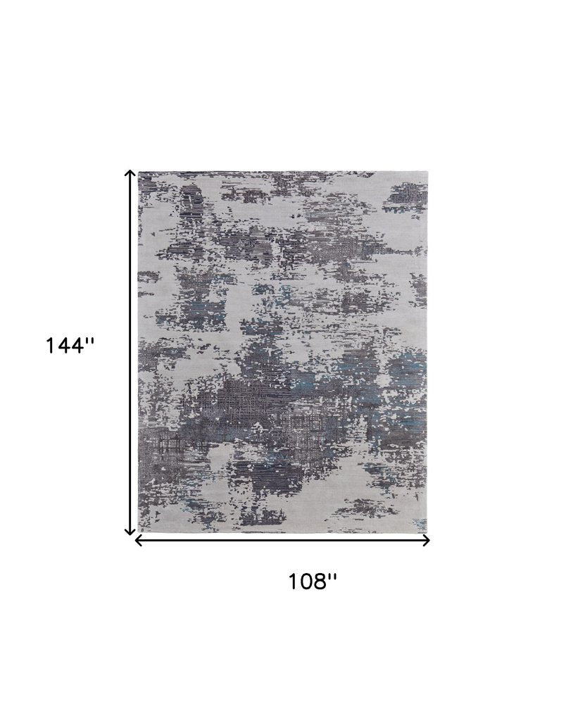 9' X 12' Ivory Brown and Blue Abstract Hand Tufted Area Rug
