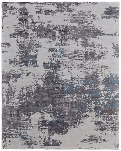 9' X 12' Ivory Brown and Blue Abstract Hand Tufted Area Rug