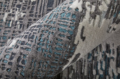 9' X 12' Ivory Brown and Blue Abstract Hand Tufted Area Rug