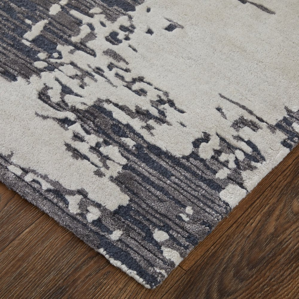9' X 12' Ivory Brown and Blue Abstract Hand Tufted Area Rug