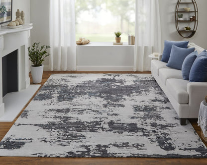 9' X 12' Ivory Brown and Blue Abstract Hand Tufted Area Rug