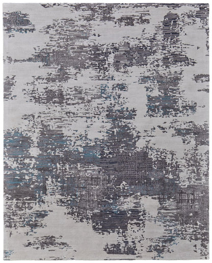 9' X 12' Ivory Brown and Blue Abstract Hand Tufted Area Rug