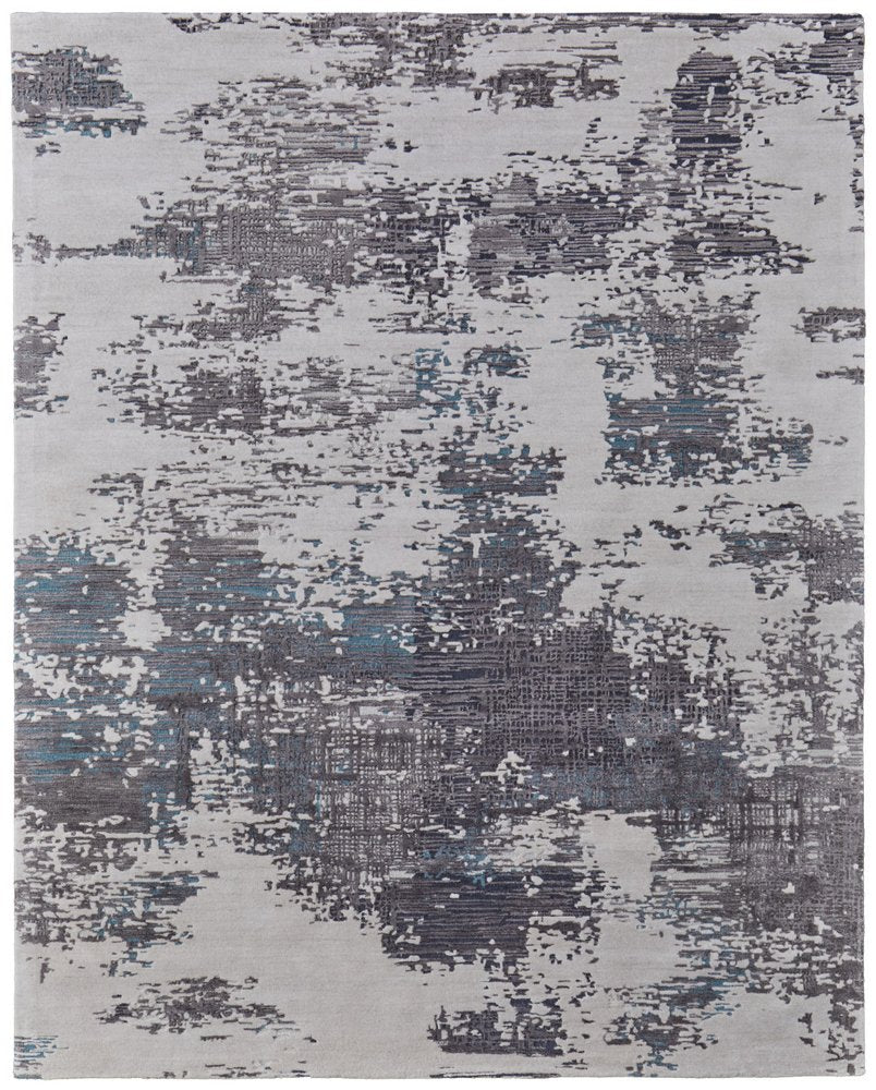 9' X 12' Ivory Brown and Blue Abstract Hand Tufted Area Rug