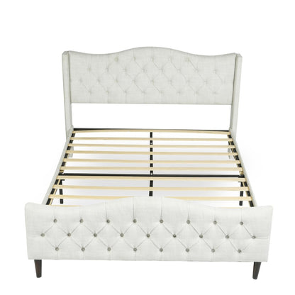 Beige Tufted Upholstery King Bed Frame