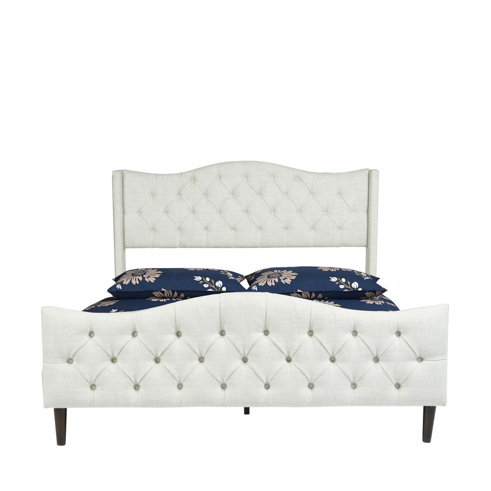Beige Tufted Upholstery King Bed Frame