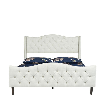 Beige Tufted Upholstery King Bed Frame