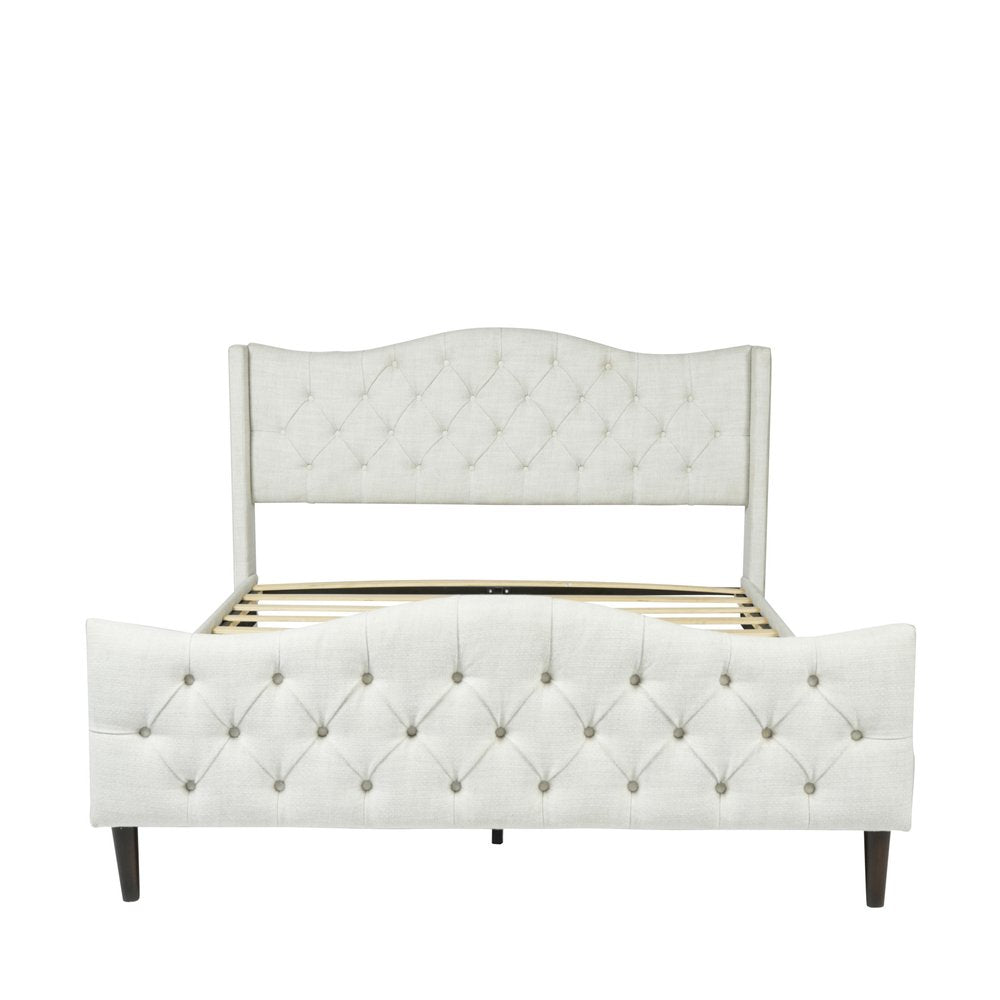 Beige Tufted Upholstery King Bed Frame