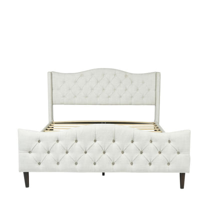 Beige Tufted Upholstery King Bed Frame