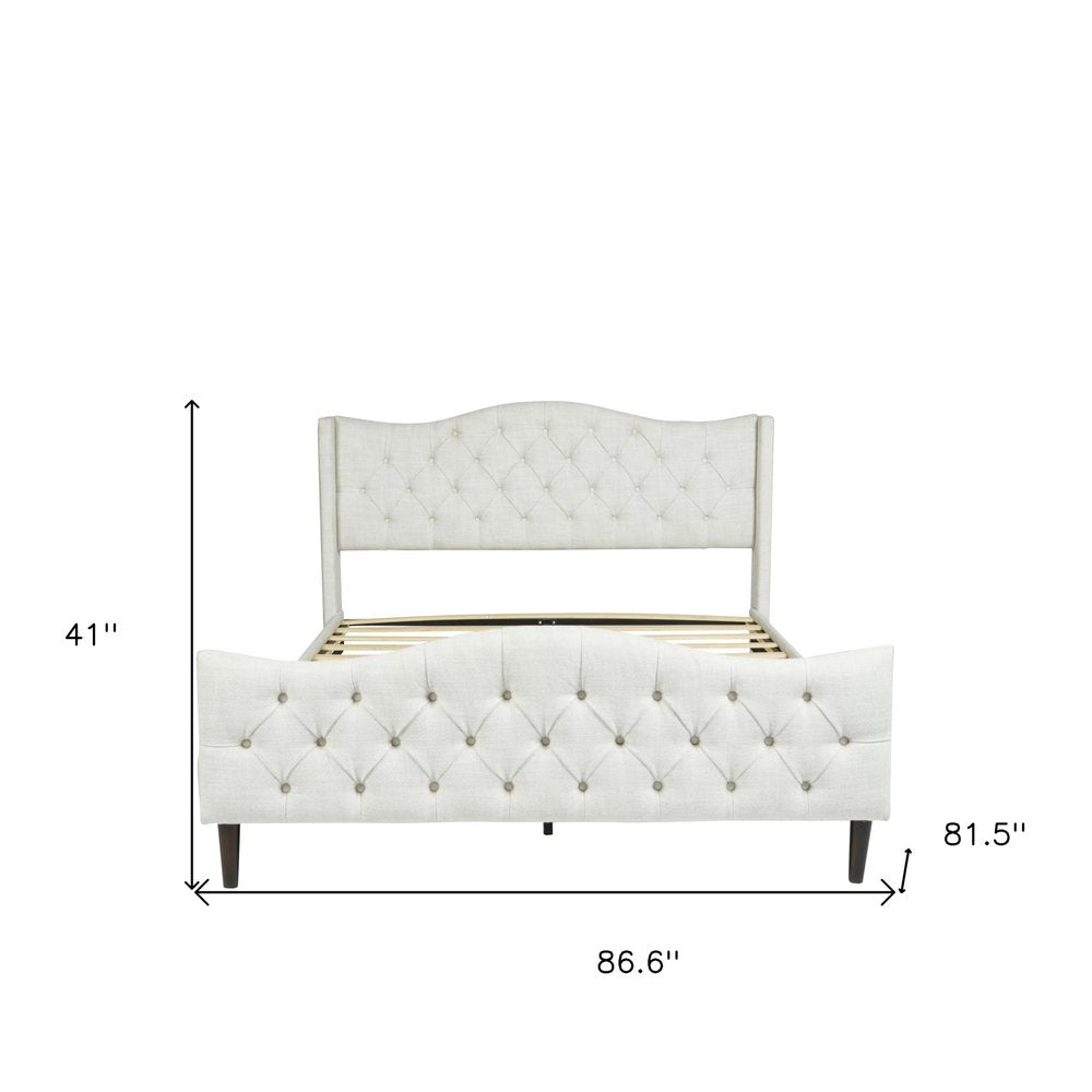 Beige Tufted Upholstery King Bed Frame