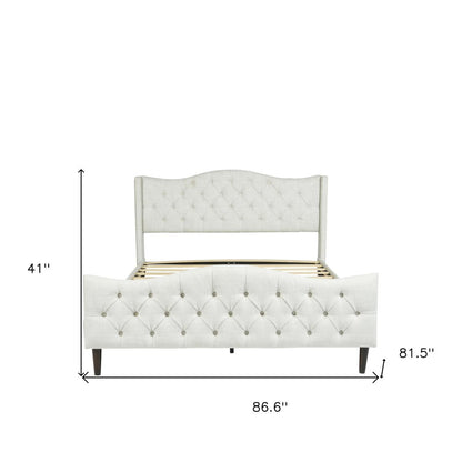 Beige Tufted Upholstery King Bed Frame