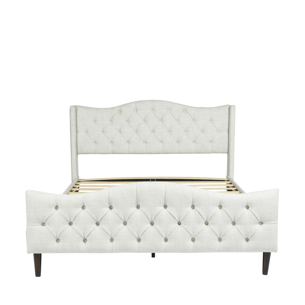 Beige Tufted Upholstery King Bed Frame