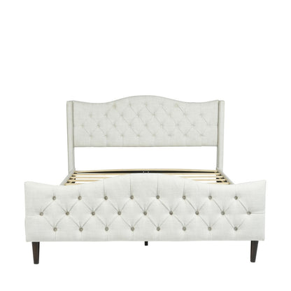 Beige Tufted Upholstery King Bed Frame