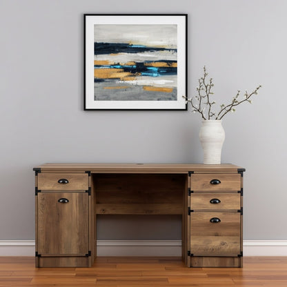 59" Oak Wood Pedestal Computer Desk With Four Drawers