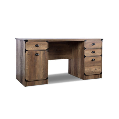 59" Oak Wood Pedestal Computer Desk With Four Drawers