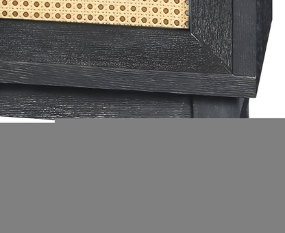 65" Charcoal and Natural Wood and Rattan Sideboard with Four Doors