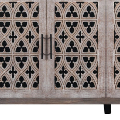 63" Brown Distressed Carved Scrollwork Sideboard with Four Doors