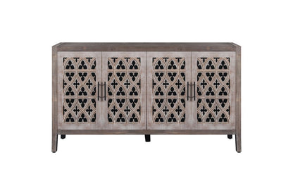 63" Brown Distressed Carved Scrollwork Sideboard with Four Doors